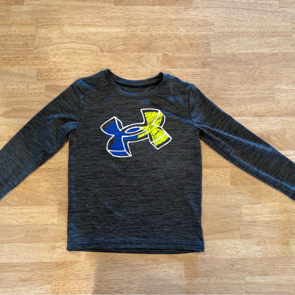 Under Armour Kids Long Sleeve Shirt - Dark Gray with Blue and Yellow Logo